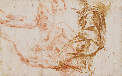 Studies of a Recumbent Male Figure and a Seated Hooded Figure Michelangelo